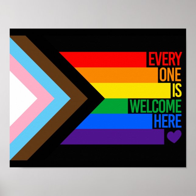 Everyone is Welcome Here (Progress Pride) Flag Poster (Front)