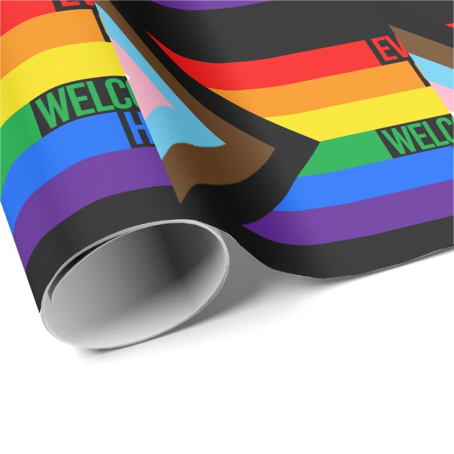 Everyone is Welcome Here (Progress Pride) Flag Wrapping Paper (Roll Corner)