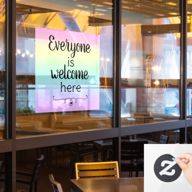 Everyone is Welcome Here Rainbow Window Cling (Restaurant Window)