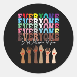 Everyone Is Welcome Here Retro Groovy Diversity Te Classic Round Sticker