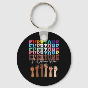 Everyone Is Welcome Here Retro Groovy Diversity Te Key Ring