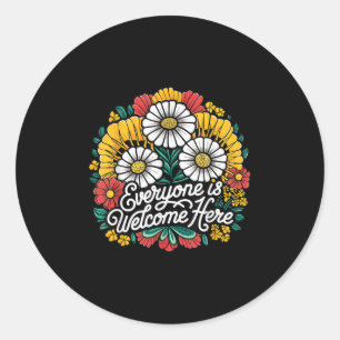 Everyone Is Welcome Here Vintage Flowers Boho Back Classic Round Sticker
