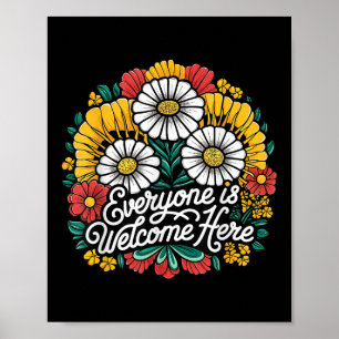 Everyone Is Welcome Here Vintage Flowers Boho Back Poster