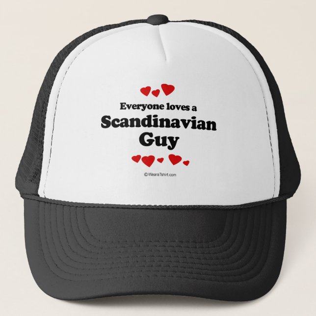 Everyone Loves a Scandinavian GUy T-shirt Trucker Hat (Front)