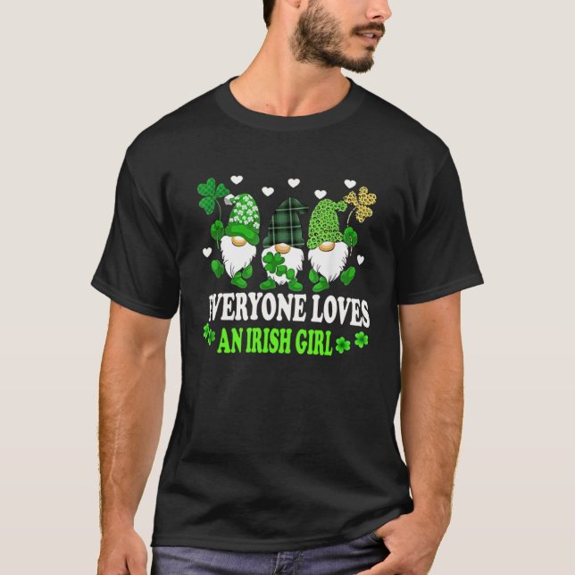 Everyone Loves an Irish Girl Gnomes Leopard St Pat T-Shirt (Front)
