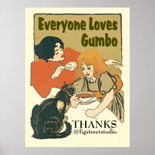Everyone Loves Gumbo Vintage Cat Sign