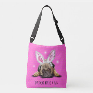 Everyone needs a hug. Pink Pug cross body tote bag
