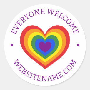 Everyone Welcome LGBTQ Rainbow Heart Website Classic Round Sticker