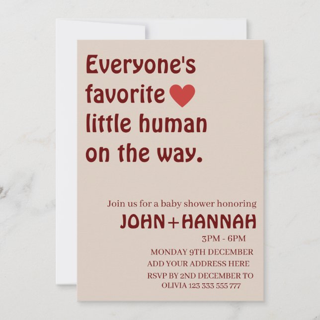 Everyone's favourite little human on baby shower  invitation (Front)