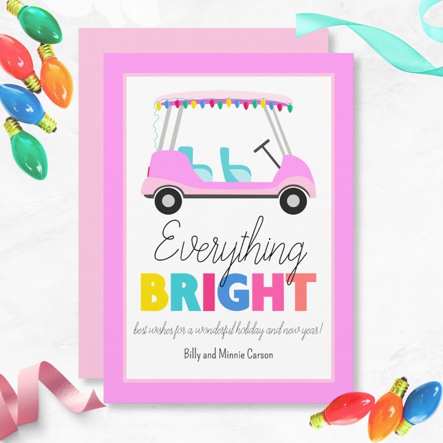 Everything Bright Pink Golf Cart Holiday Card (Send bright wishes this holiday season with our fun pink golf cart card. )