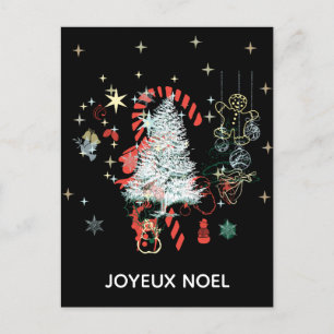 Everything Christmas Joyeux Noel Candy Cane Black Holiday Postcard