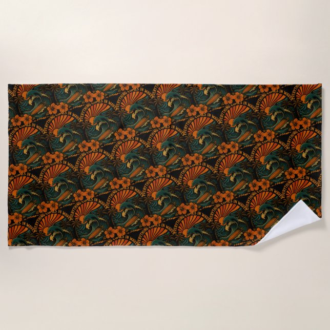 Everything Comes In Waves Retro Beach Towel (Front)
