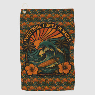 Everything Comes In Waves Retro Golf Towel