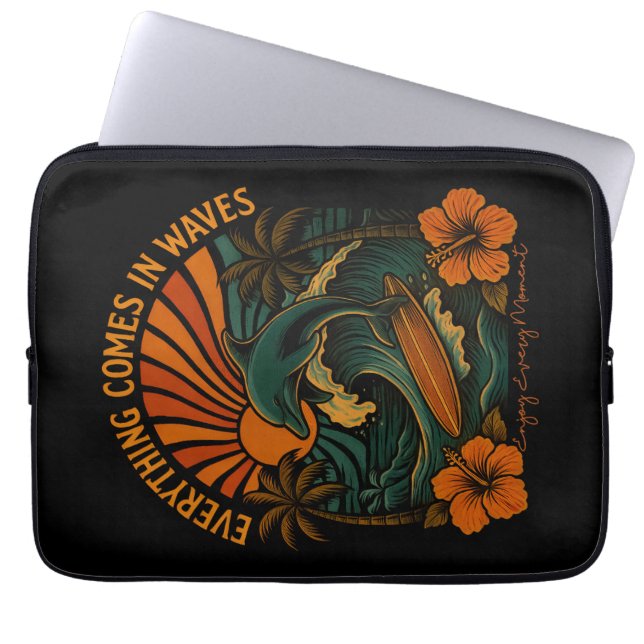 Everything Comes In Waves Retro Laptop Sleeve (Front)