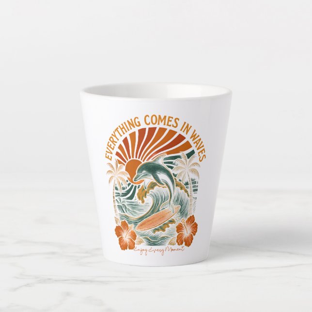 Everything Comes In Waves Retro Latte Mug (Front)
