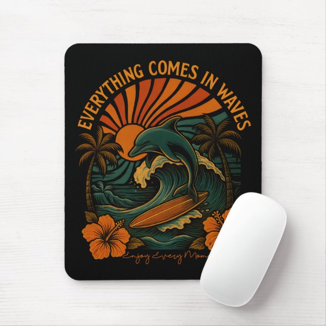 Everything Comes In Waves Retro Mouse Mat (With Mouse)