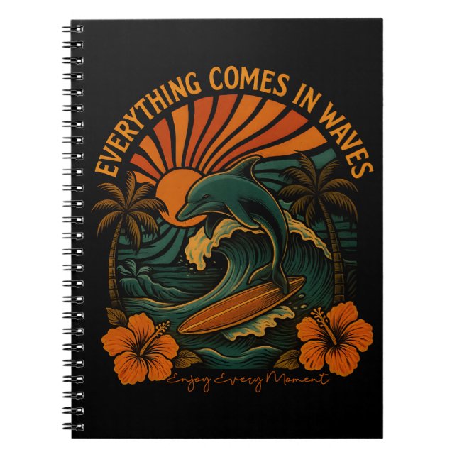 Everything Comes In Waves Retro Notebook (Front)