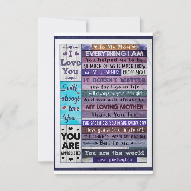 Everything I Am U Helped Me To Be-Daughter To Mum  Thank You Card (Front)