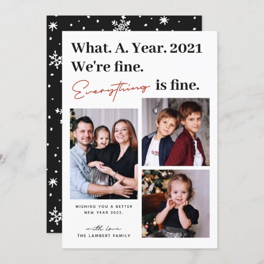 2022 Christmas Photo Cards Everything is Fine 2022 New Year Modern 3 Photo Holiday Card Zazzle.co.uk