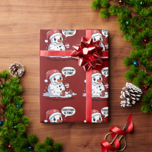 Everything Is Fine Just Having a Meltdown Snowman Wrapping Paper