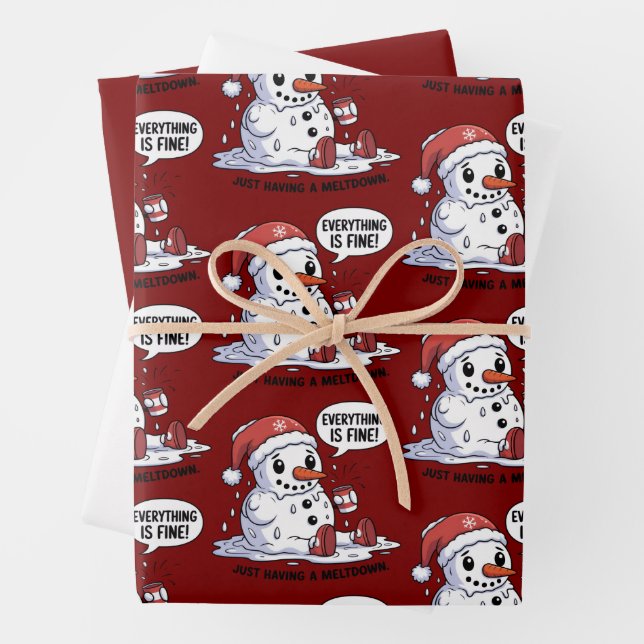 Everything Is Fine Just Having a Meltdown Snowman Wrapping Paper Sheet (In situ)