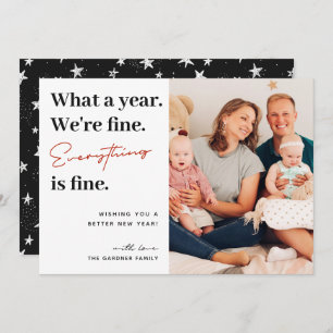 Everything is Fine Script Fun Family Photo Holiday Card