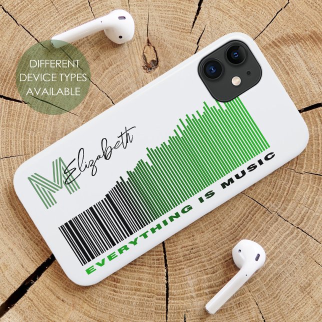 Everything is Music Green Sound Barcode Monogram Case-Mate iPhone Case (Creator Uploaded)