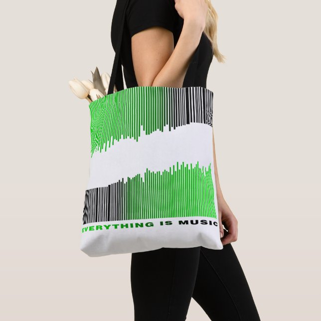 Everything is Music Text Green Barcode Song Player Tote Bag (Close Up)