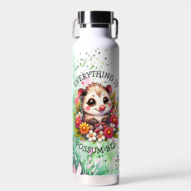 Everything is Possum-ble | Inspirational Pun Water Bottle (Front)