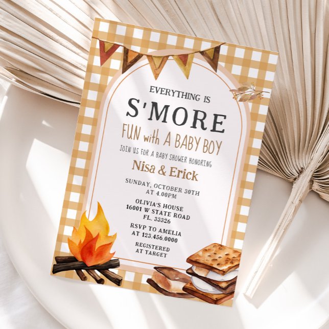 Everything is S'more Fun Gingham Baby Shower  Invitation (Creator Uploaded)