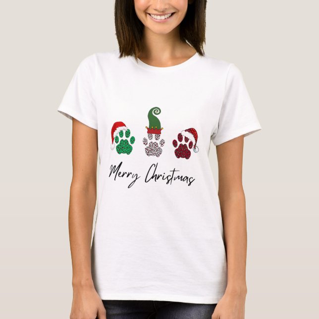 Everything Italian Greyhound Merry Christmas Paw P T-Shirt (Front)