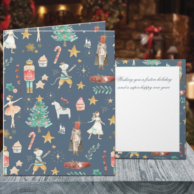 Everything Nutcracker Christmas Dusk Blue Holiday Card (Everything Nutcracker Christmas Dusk Blue Holiday Wraparound Graphics Folded Card)