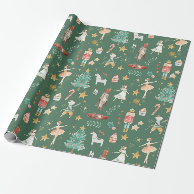Everything Nutcracker Christmas Forest Green Wrapping Paper (Unrolled)