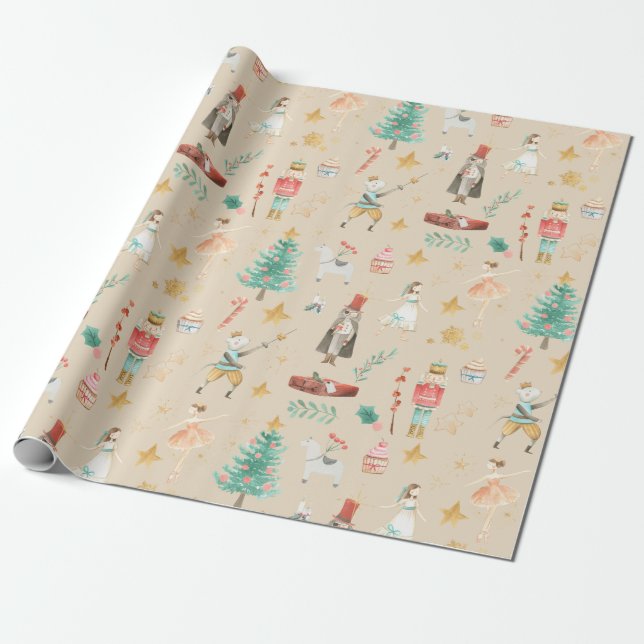 Everything Nutcracker Christmas Neutral Beige Wrapping Paper (Unrolled)