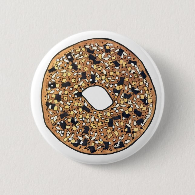 Everything Poppy Sesame Seed Bagel Breakfast Food 6 Cm Round Badge (Front)
