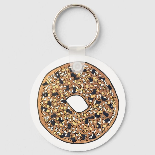 Everything Poppy Sesame Seed Bagel Breakfast Food Key Ring (Front)