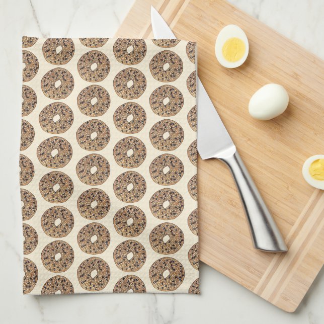 Everything Poppy Sesame Seed Bagel Breakfast Food Tea Towel (Quarter Fold)