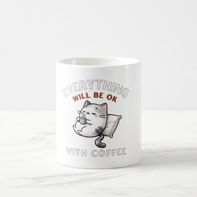 Everything Will Be OK with Coffee Cat Mug (Center)