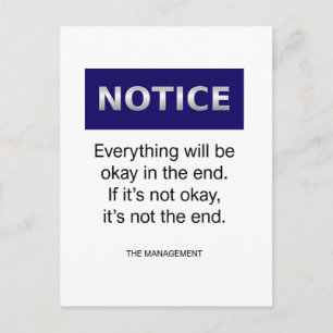 Everything will be okay notice funny postcard