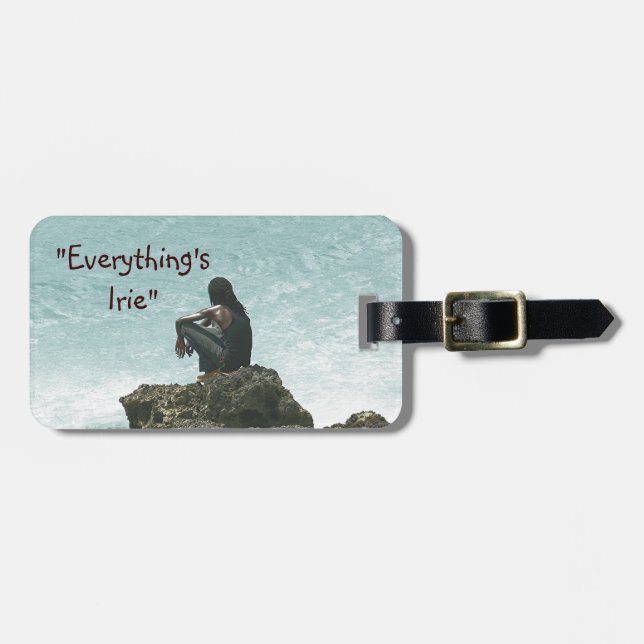 "EVERYTHING'S IRIE, MON", CARIBBEAN SCENE LUGGAGE TAG (Front Horizontal)