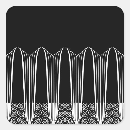 EVE'S BALCONY, Art Deco Ironwork in White on Black Square Sticker