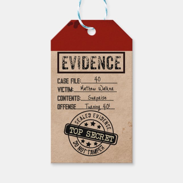 Evidence true crime murder mystery party favour ta gift tags (Front)