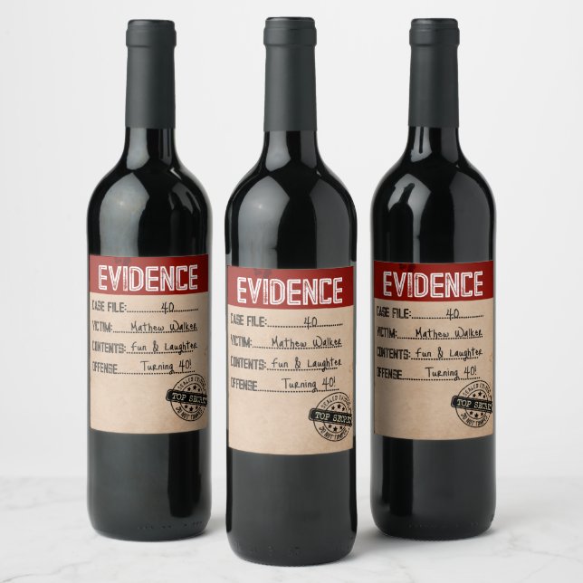 Evidence true crime murder mystery role play wine  wine label (Bottles)