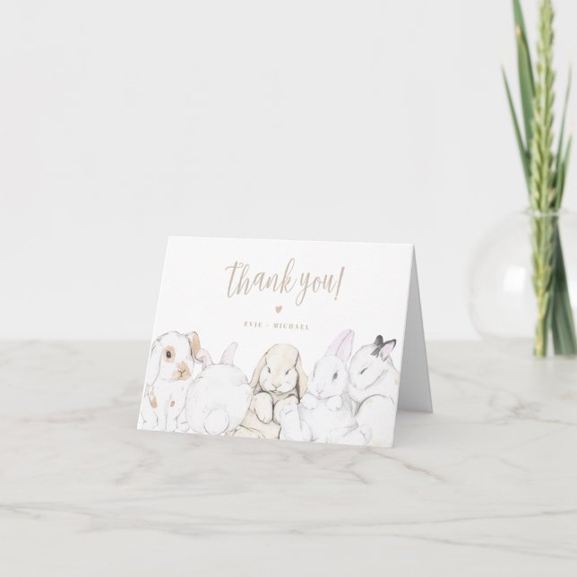 EVIE Cute Pastel Blush Baby Bunny Thank You Card (Front)