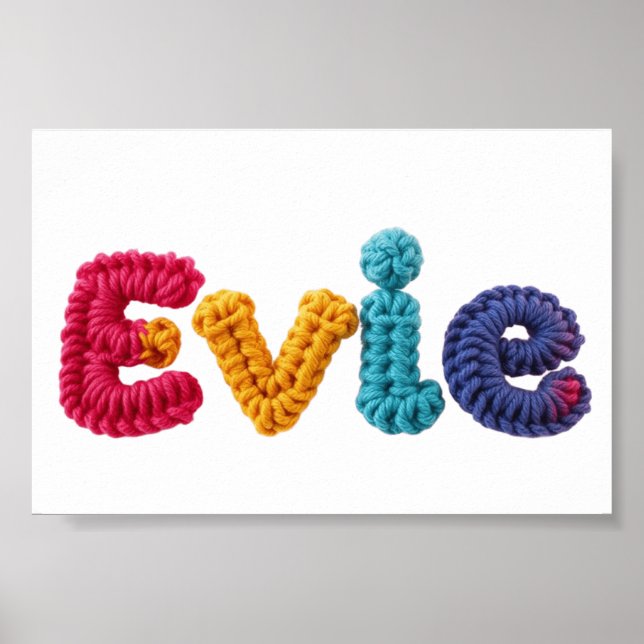 Evie Name in Vibrant Crochet Pattern Poster (Front)
