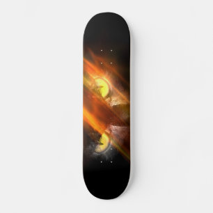 Evil animal eyes in the darkness with fire skateboard