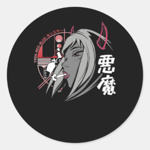 Evil Anime Sad Girl Otaku Japanese Aesthetic Classic Round Sticker