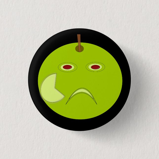 Evil Apple with Scar Halloween Button (Front)