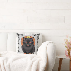 Evil Balck Cat Throw Pillow
