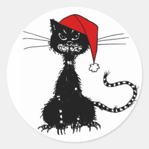 Evil Black Cat Christmas Classic Round Sticker